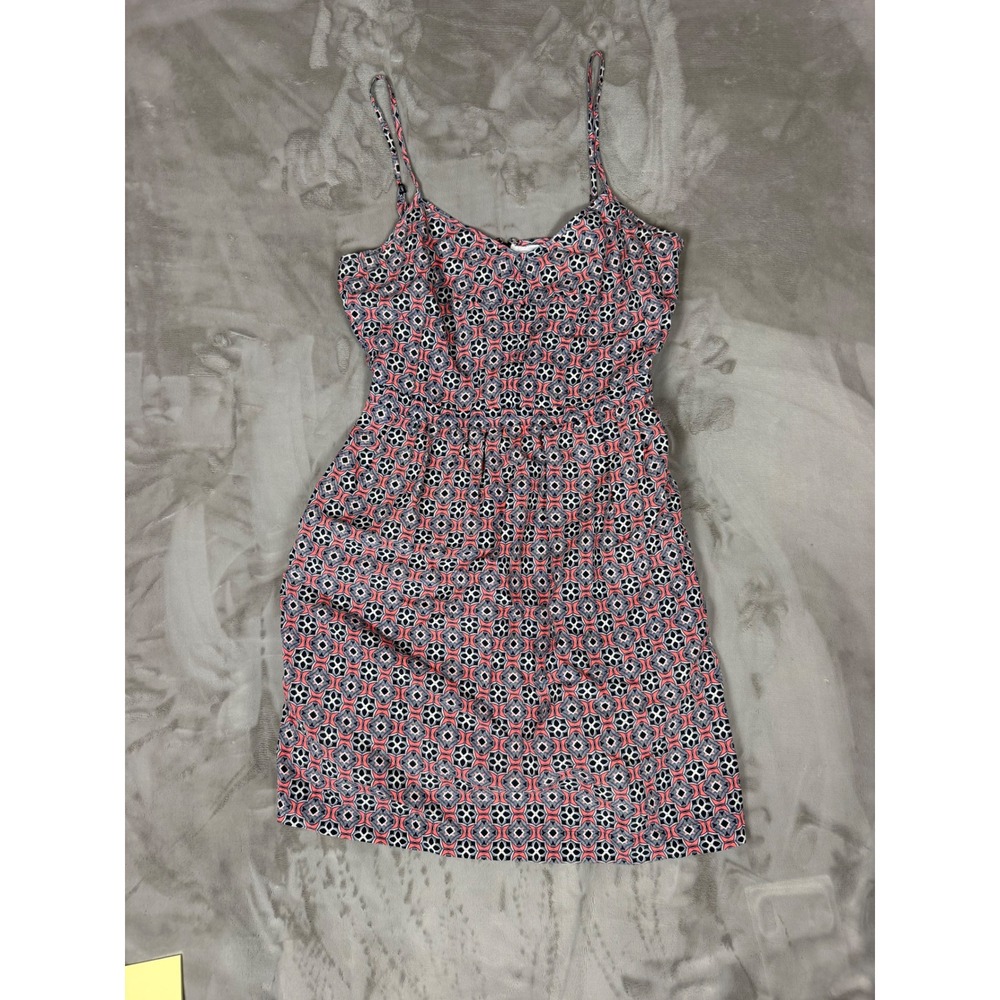 J. Crew Geometric Tile Print Sun Dress Pink Navy White Spaghetti Strap Size 2